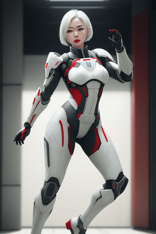 AI generated: (1girl, full body), action scene, dynamic pose, Beautiful Korean woman, kpop idol, wearing Mass Effe...