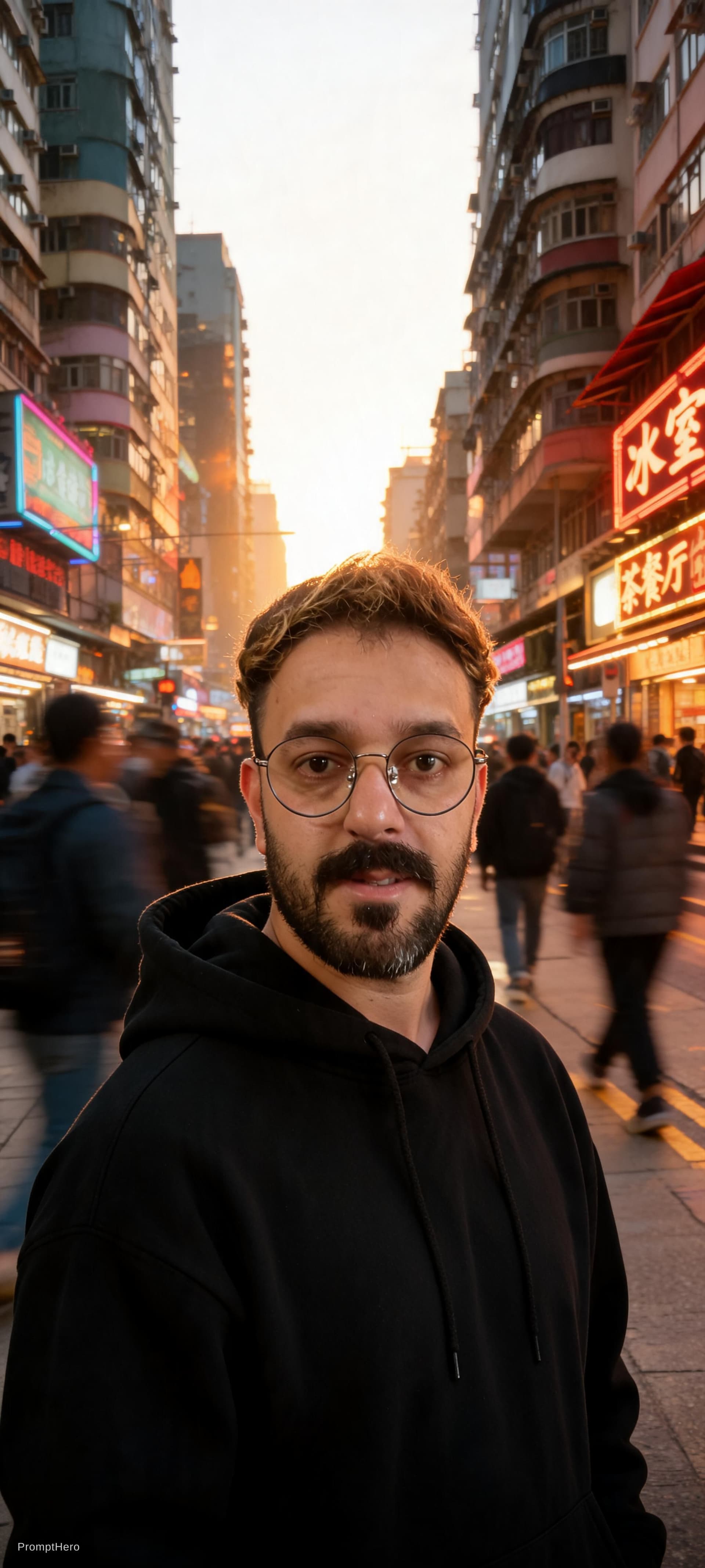 AI generated: Photography, candid, wide angle, capturing urban atmosphere, professional male model in single-dimen...
