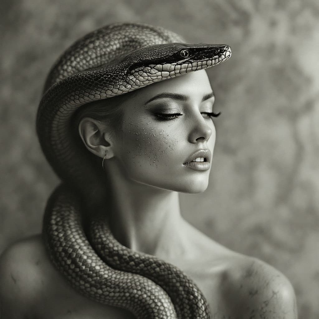 AI generated: A GORGEOUS WOMAN BUT HER HEAD IS ON A SNAKE BODY
