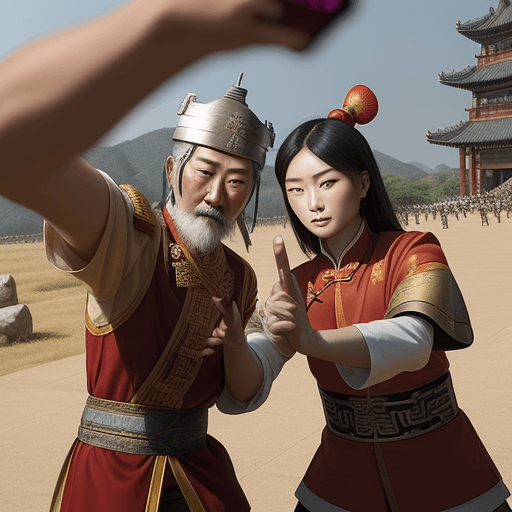 AI generated: shot from selfie,Ancient Chinese generals on the battlefield