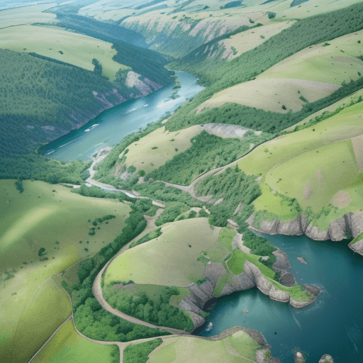 AI generated: Aerial landscape, capturing a breathtaking bird's-eye view of a diverse and vibrant terrain. Focus o...