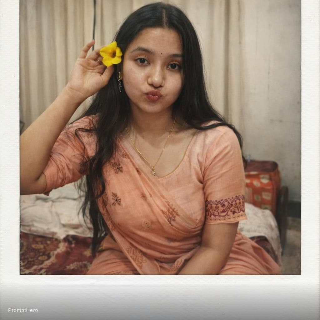 AI generated: polaroid photograph of an Asian model, sitting on the edge --chaos 75 --ar 1:2 --raw --profile we14m...