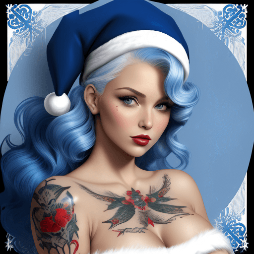 AI generated: Mrs. Claus, beauty model tattoo designs by karimah, hair coloring for a woman, in the style of silks...