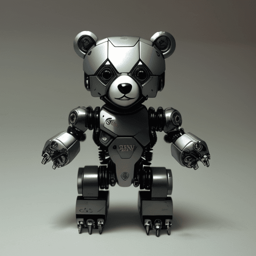 AI generated: create a cute toy bear, sharp focus, cyborg, made with mechanical parts, mechanical body, shiny day