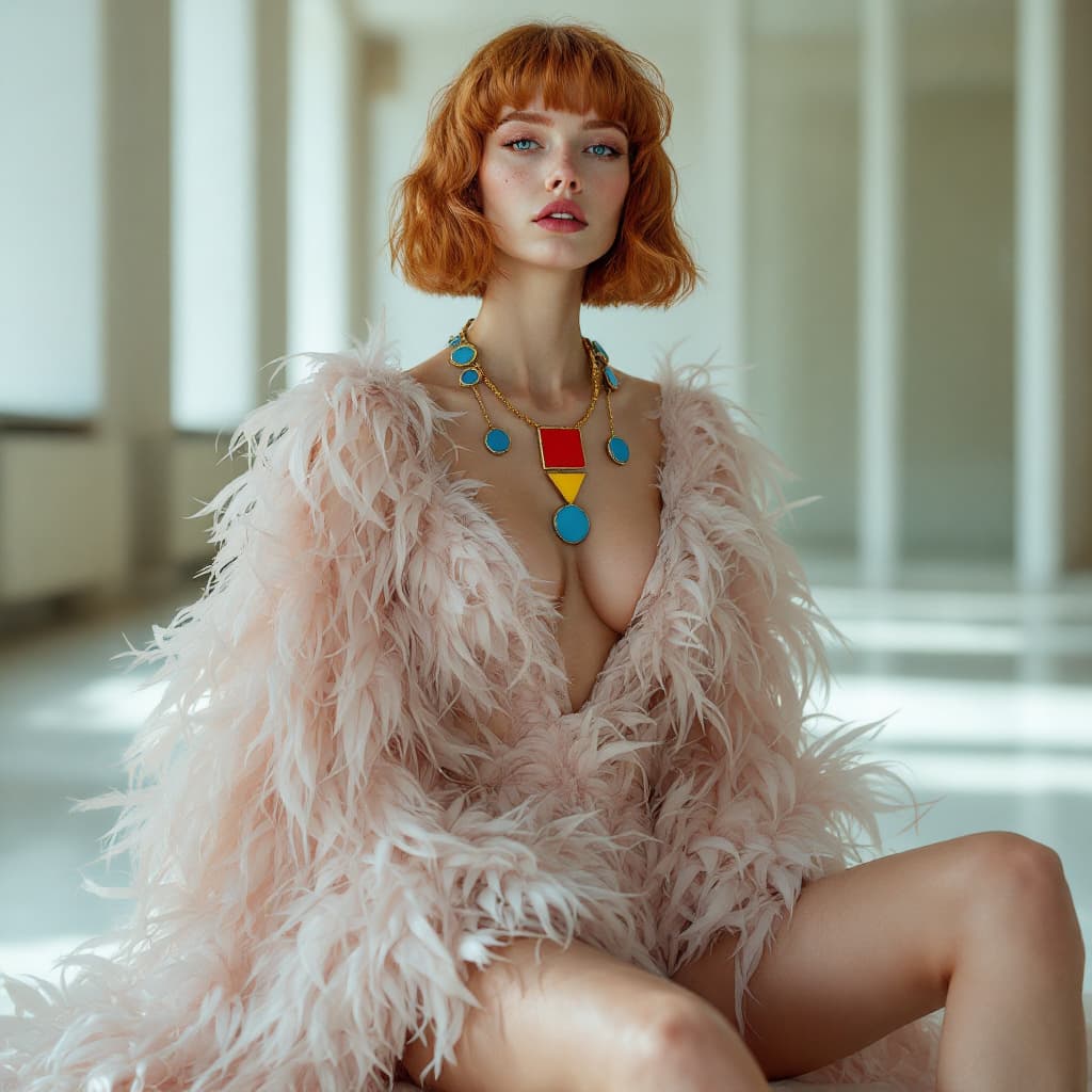 AI generated: Full body shot, fashion design, featuring an beautiful female model wearing a flamboyant fancy fashi...
