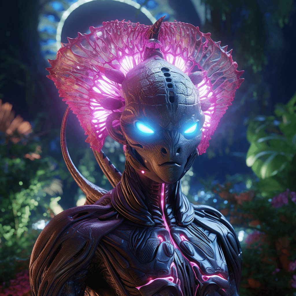 AI generated: gothic illuminated anthropomorphic creature, full body,  in a Bioluminescent Forest, surreal atmosph...