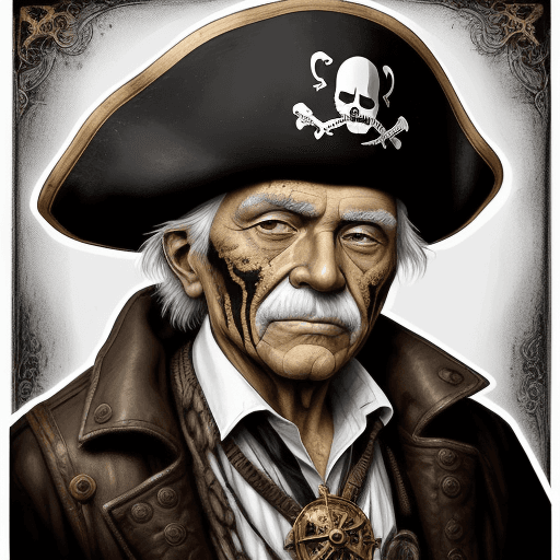 AI generated: portrait of an elderly man with painted face in golden brown with white outline, in the style of pir...