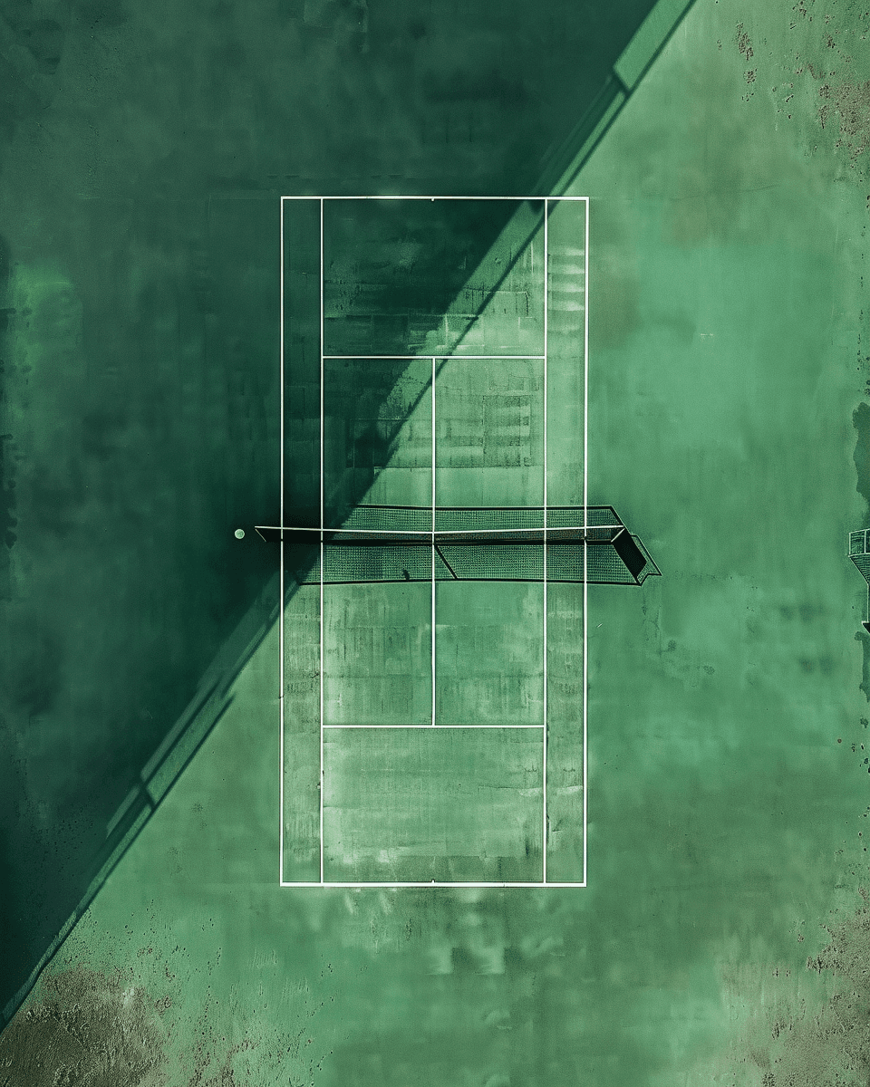 AI generated: Futuristic minimalistic green tennis court, top down view --ar 4:5 --v 6