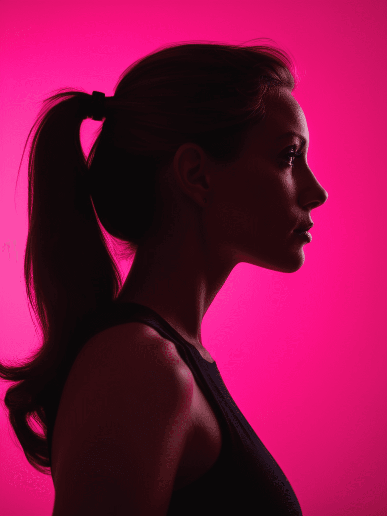 AI generated: photography,portrait of contrast,profile silhouette of a woman,vibrant hot pink backdrop,visualize u...