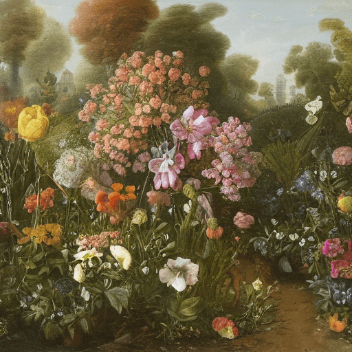 AI generated: garden bursting with flowers Paulina Góra, Rachel Ruysch,
