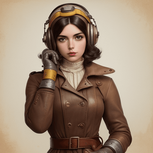 AI generated: chica vintage con casco y guantes, en el estilo artístico romántico,  con cabello largo, 
 obra de a...