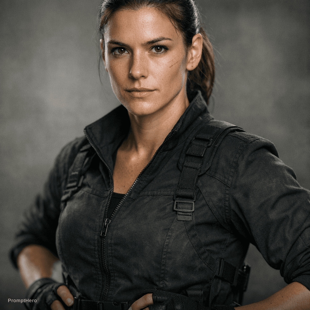 AI generated: Prompt
A hyper-realistic cinematic character portrait of a female action-movie lead (late 20s to ear...