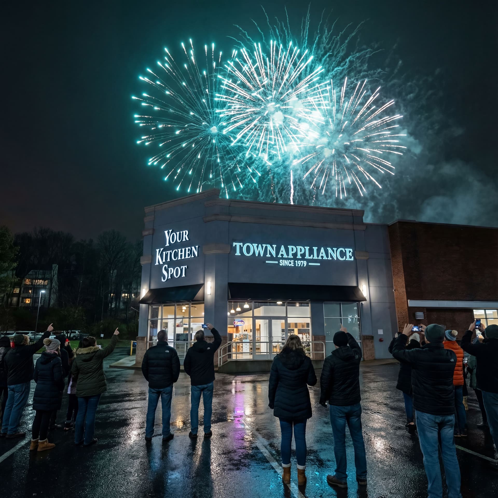 AI generated: Create into a night scene. Show people gathered dressed win winter jackets they point to the sky som...
