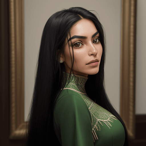 AI generated: A realistic photo of a ecuadorian woman in a green formal dress that radiates vitality and freshness...