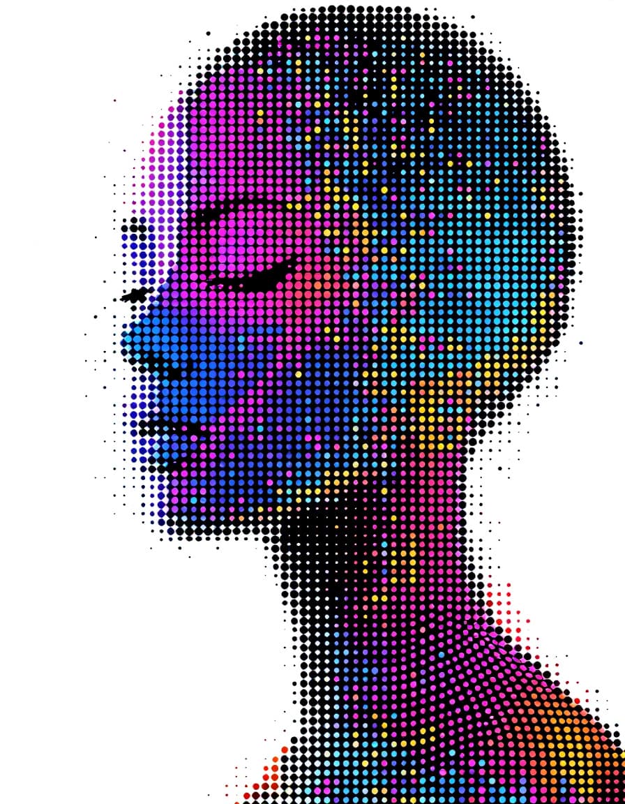 AI generated: dot matrix, geometric art, digital dot, vector graphics, front view of abstract  arranged in geometr...