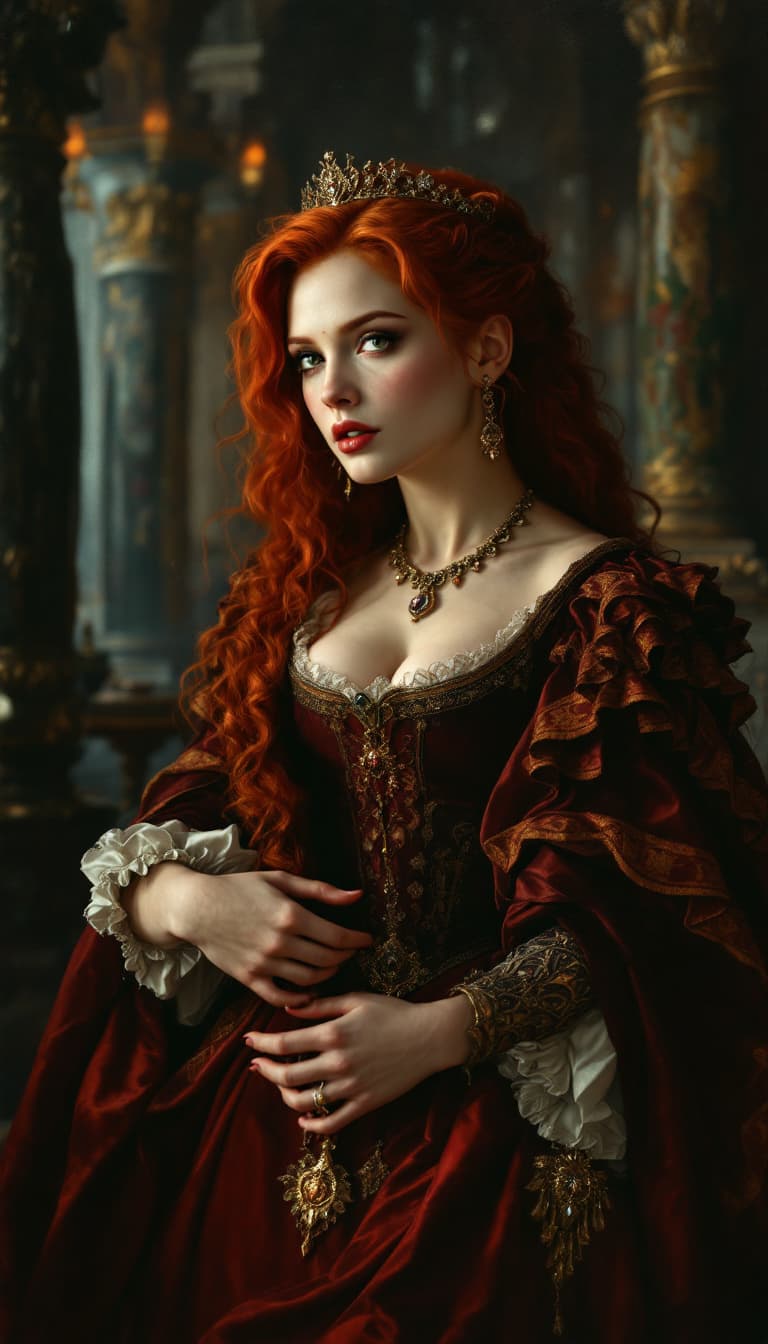 AI generated: Triss Merigold from The Witcher in a Renaissance court setting, hyperrealistic, superdetailed, full ...