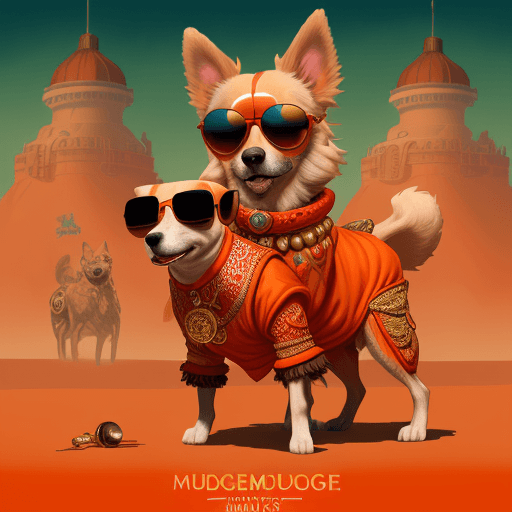 AI generated: poster of a Hungarian Mudi Dog with sunglasses, in the style of orient-inspired, post-apocalyptic su...