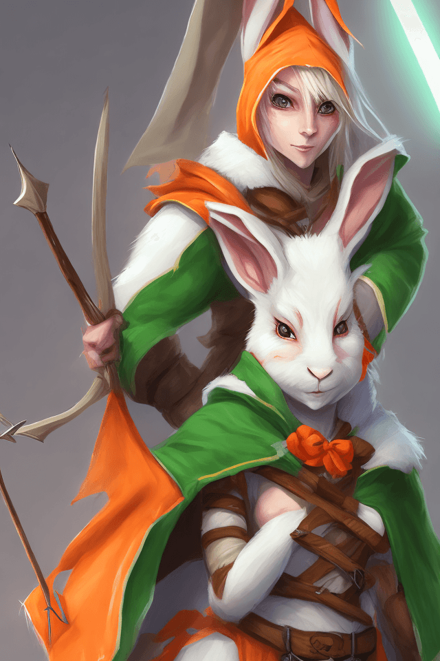 AI generated: female d&d harengon, female dnd rabbitfolk, female d&d anthro rabbit :: white fur with light orange ...