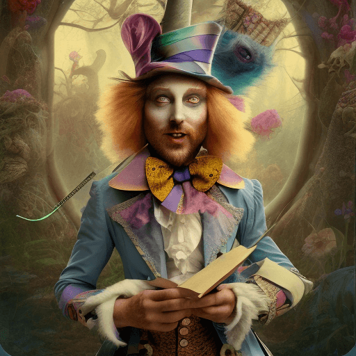 AI generated: alice in wonderland, mad hatter the magician in a tarot card, highly detailed, half skull face, cine...