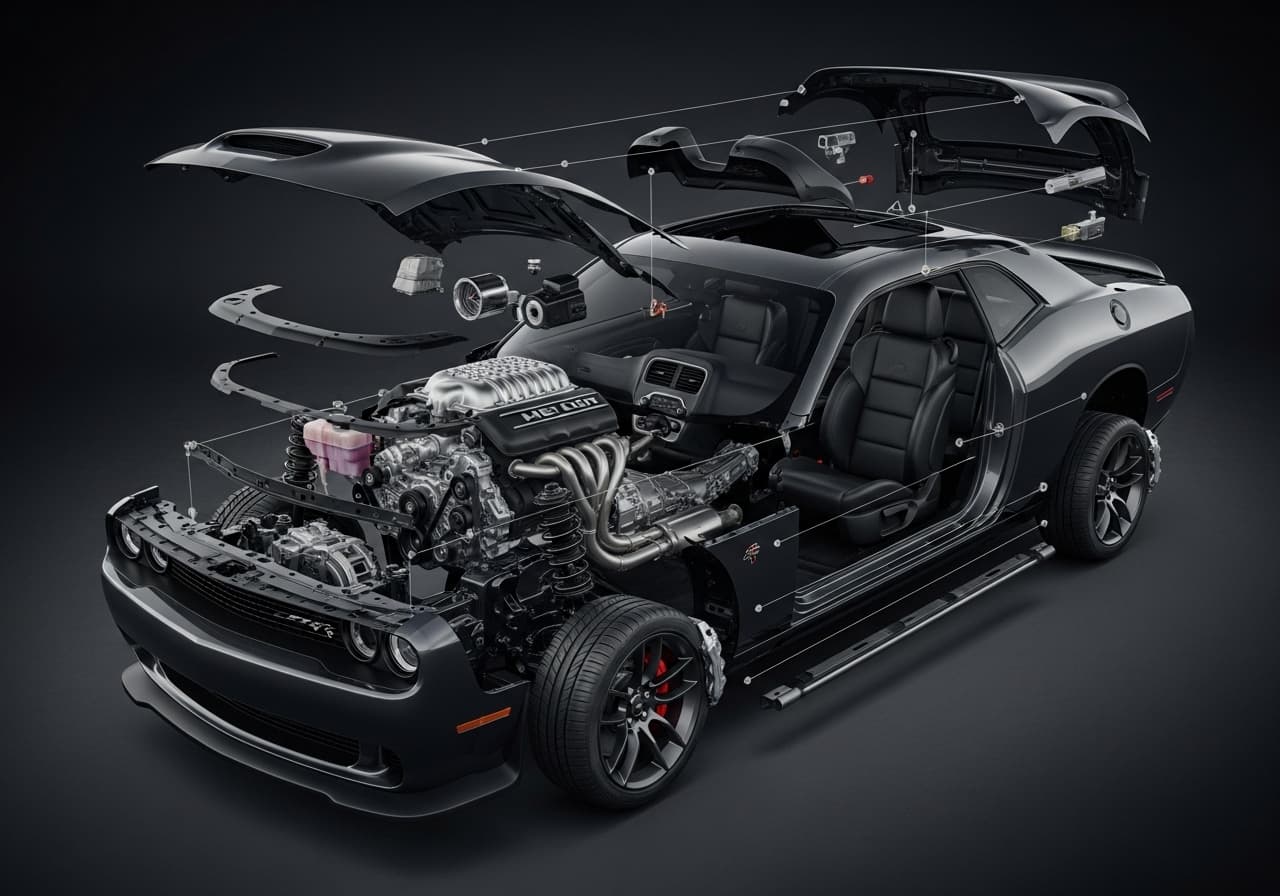 AI generated: exploded view of a hell cat challenger 