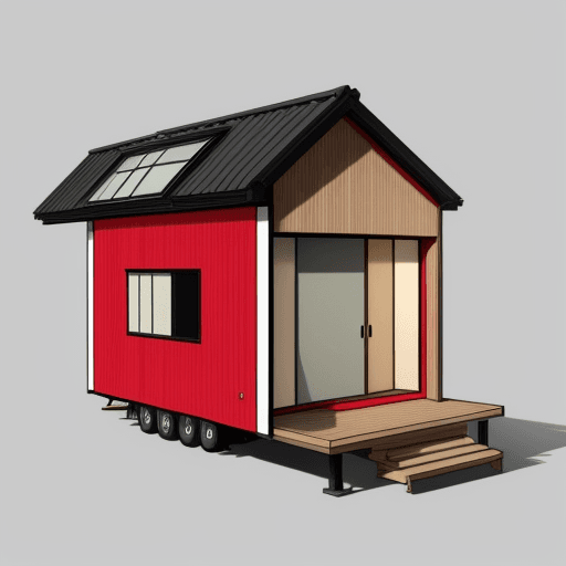 AI generated: japanese modern tiny house in transformers style, red and white colors
