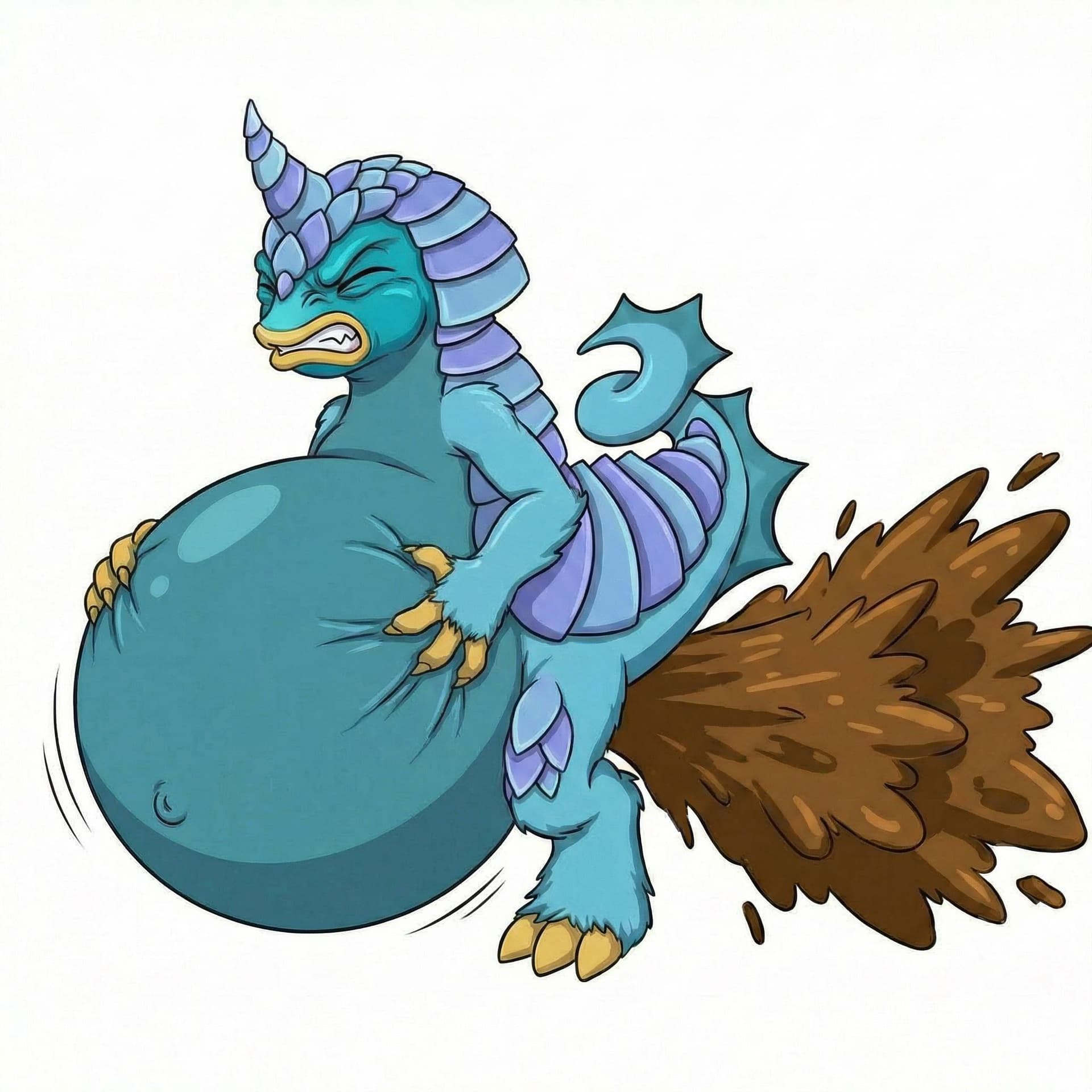 AI generated: Digital Art Style. He winces his eyes as he has extreme explosive diarrhea coming out his butt, unde...