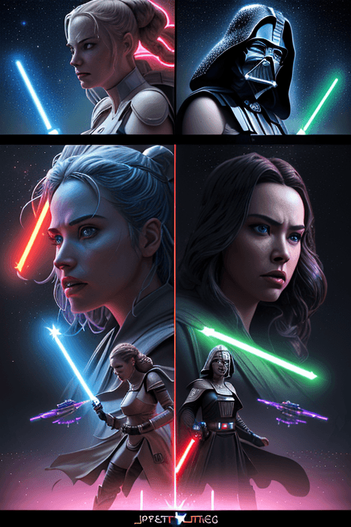 AI generated: Movie poster with text, "Lybra WARS", Jedi and Sith posing, spaceships made of corn, star wars inspi...