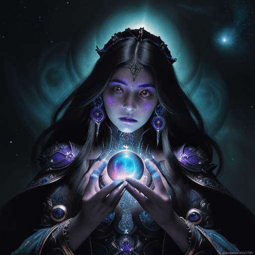 AI generated: Explore the mesmerizing concept art portrait of a Mexican Cosmic Sorceress, adorned in a gothic, hyp...
