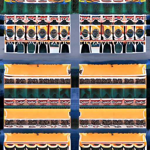 AI generated: A somber man with a thick beard and wearing a traditional turban stands prominently in an orchard fi...