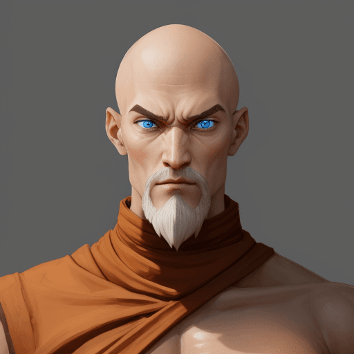 AI generated: Make a battle Monk. 1.95 meters tall. He has blue eyes. Make the image realistc.

