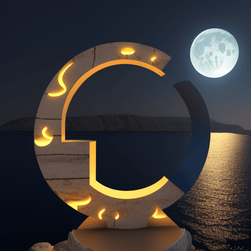 AI generated: the greek character Pi in 3D over a sea in the moonlight