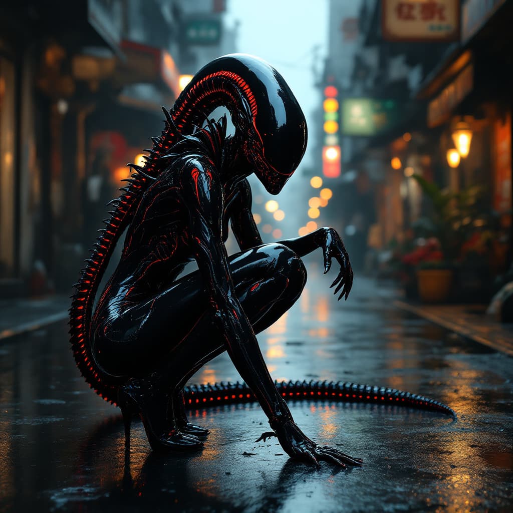 AI generated: The image depicts a highly detailed and stylized representation of an alien woman creature, reminisc...