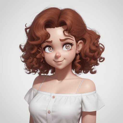 AI generated: a girl with shoulder-length curly hair and a white shirt, cinema4d rendered style, charming characte...