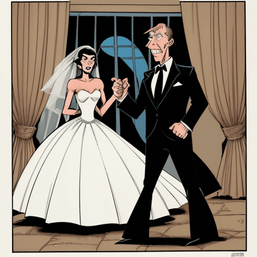 AI generated: a comic book by Hergé of an evil book that terrifies brides