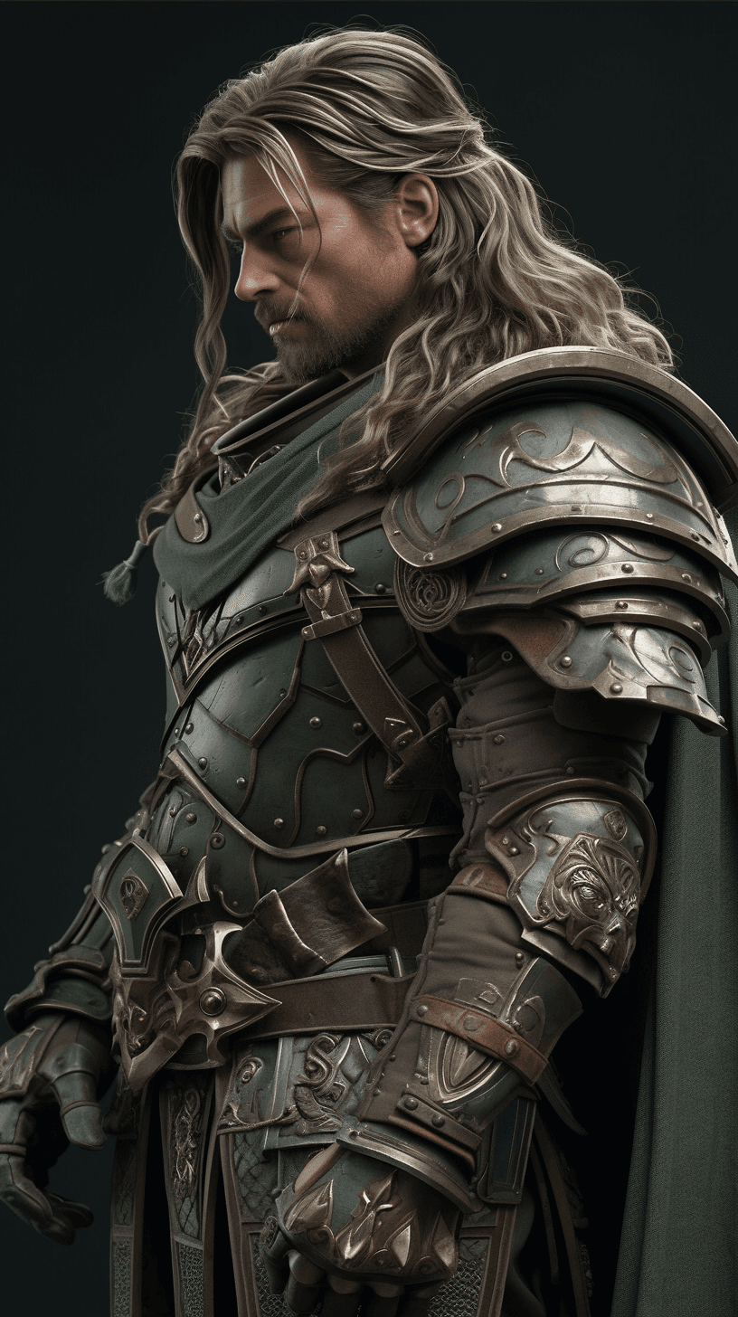 AI generated: chris hemsworth as an arthurian knight in green armor, hyperrealism, photorealistic, 8k, unreal engi...