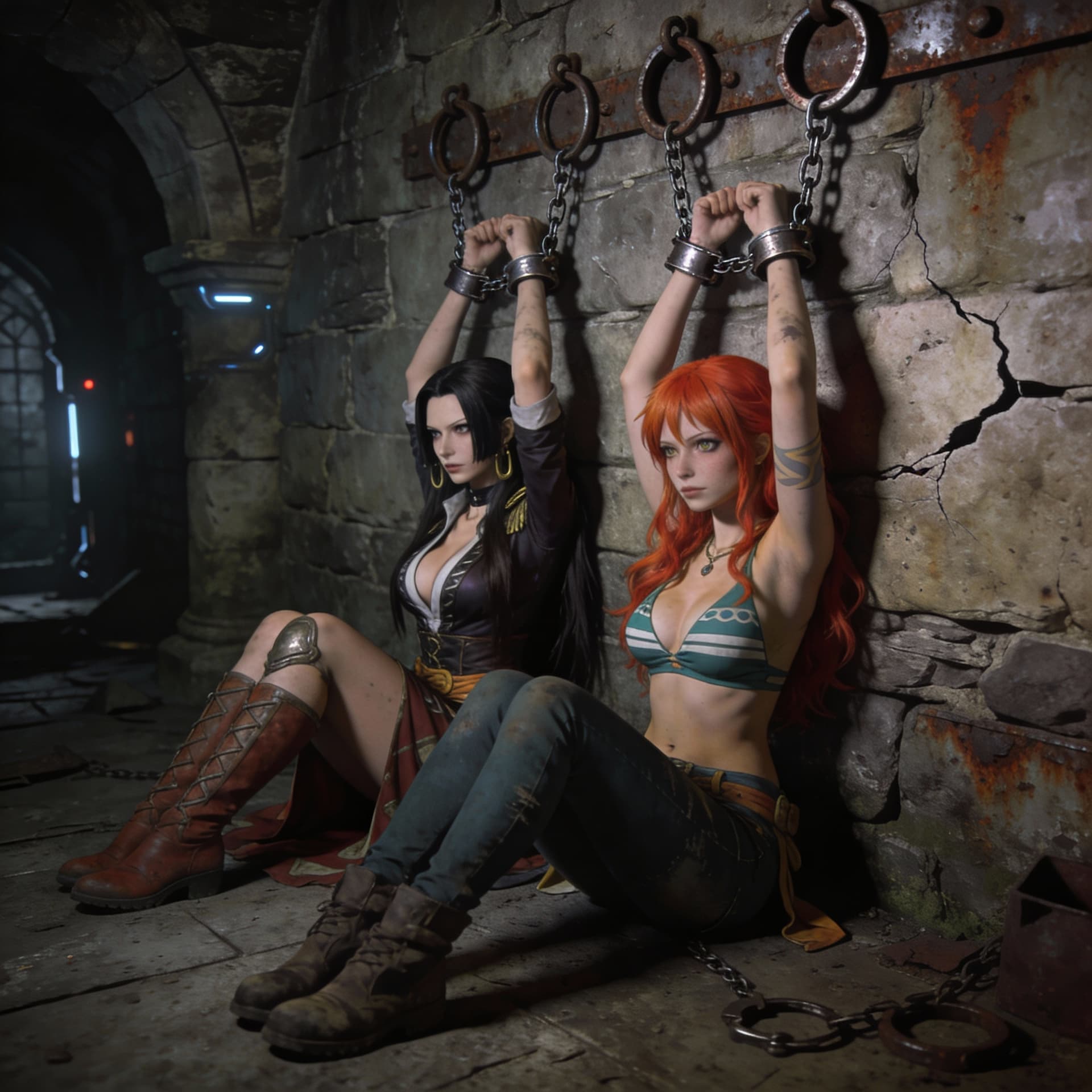AI generated: Wasteland Sci-fi StyleA stunning female model, Eleonora, with long dark hair, cosplaying as Nico Rob...