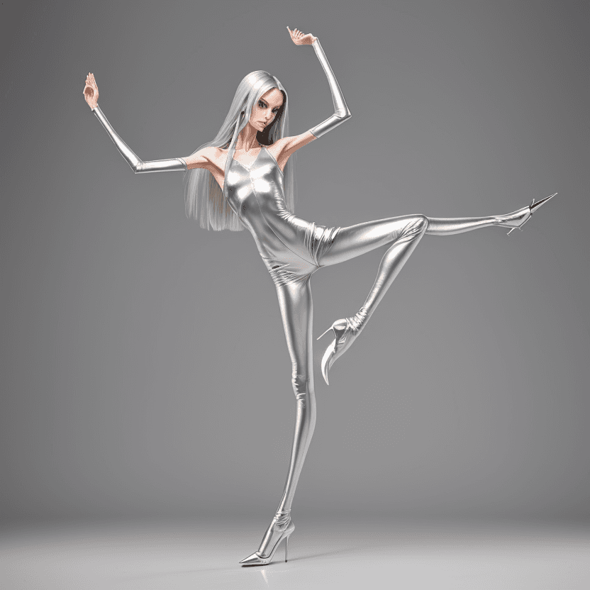AI generated: photo of an extremely skinny, flat-chested model with extreme long and skinny legs with extreme long...