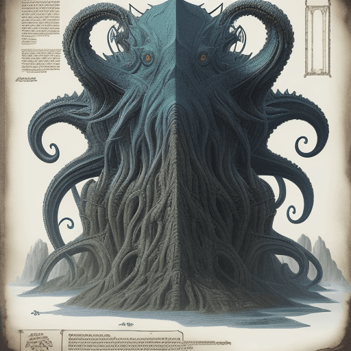 AI generated: Blue print of massive scale Cthulhu, the legendary creature, from universe of Lovecraft