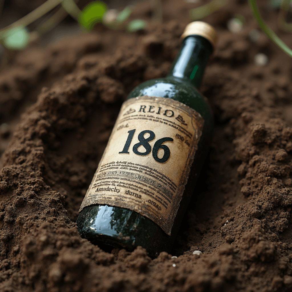 AI generated: a bottle in a mud with label large number "186"