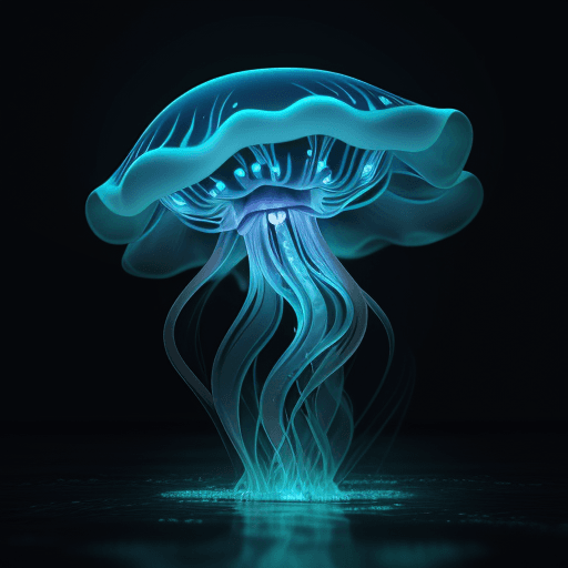 AI generated: bioluminescent magic jelly fish stylized abstract realistic OctaneRender on the ocean  --q 2