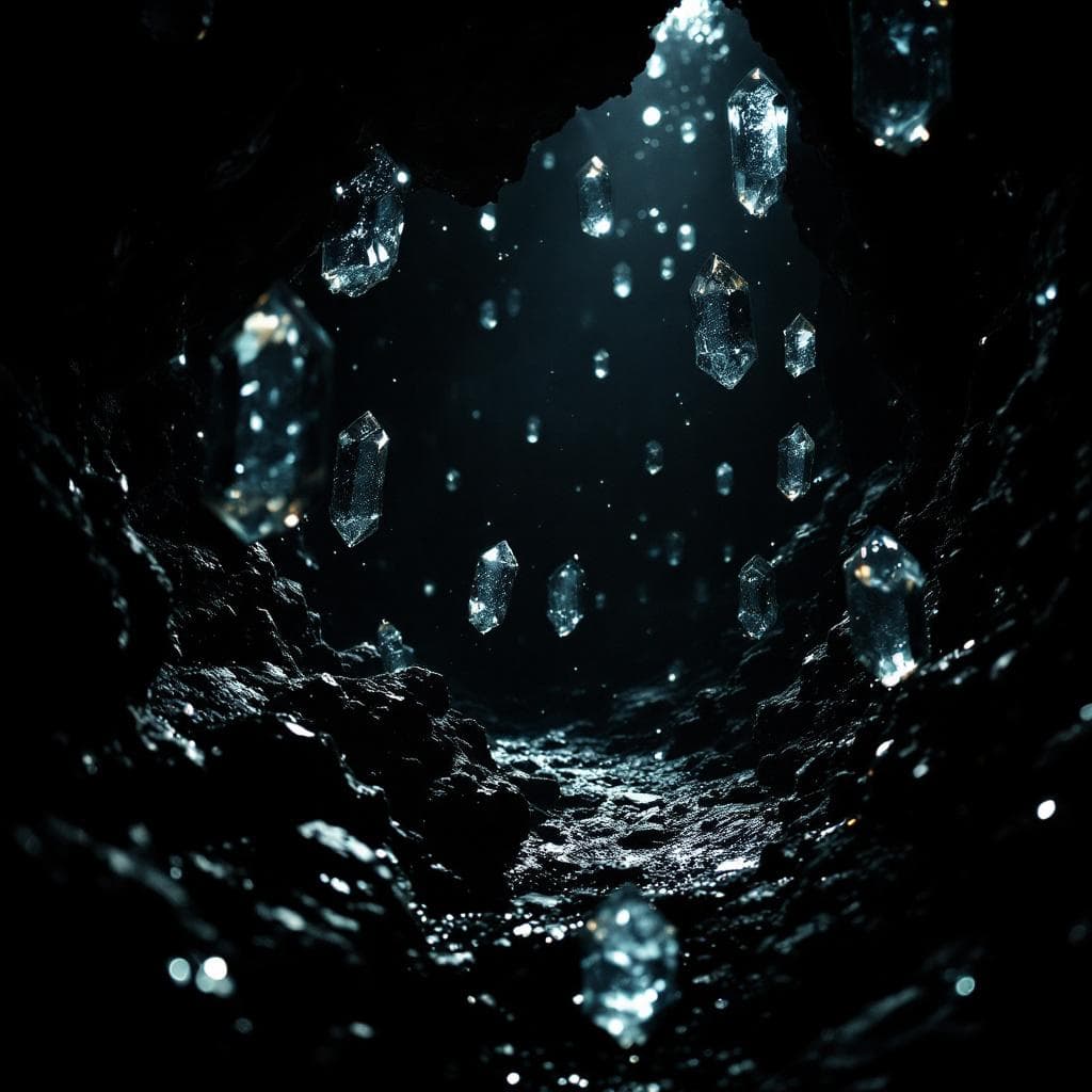 AI generated: photographic, ultrarealistic, ubsurdres, close up of a pitch black cavern, filled with sparkling  cr...