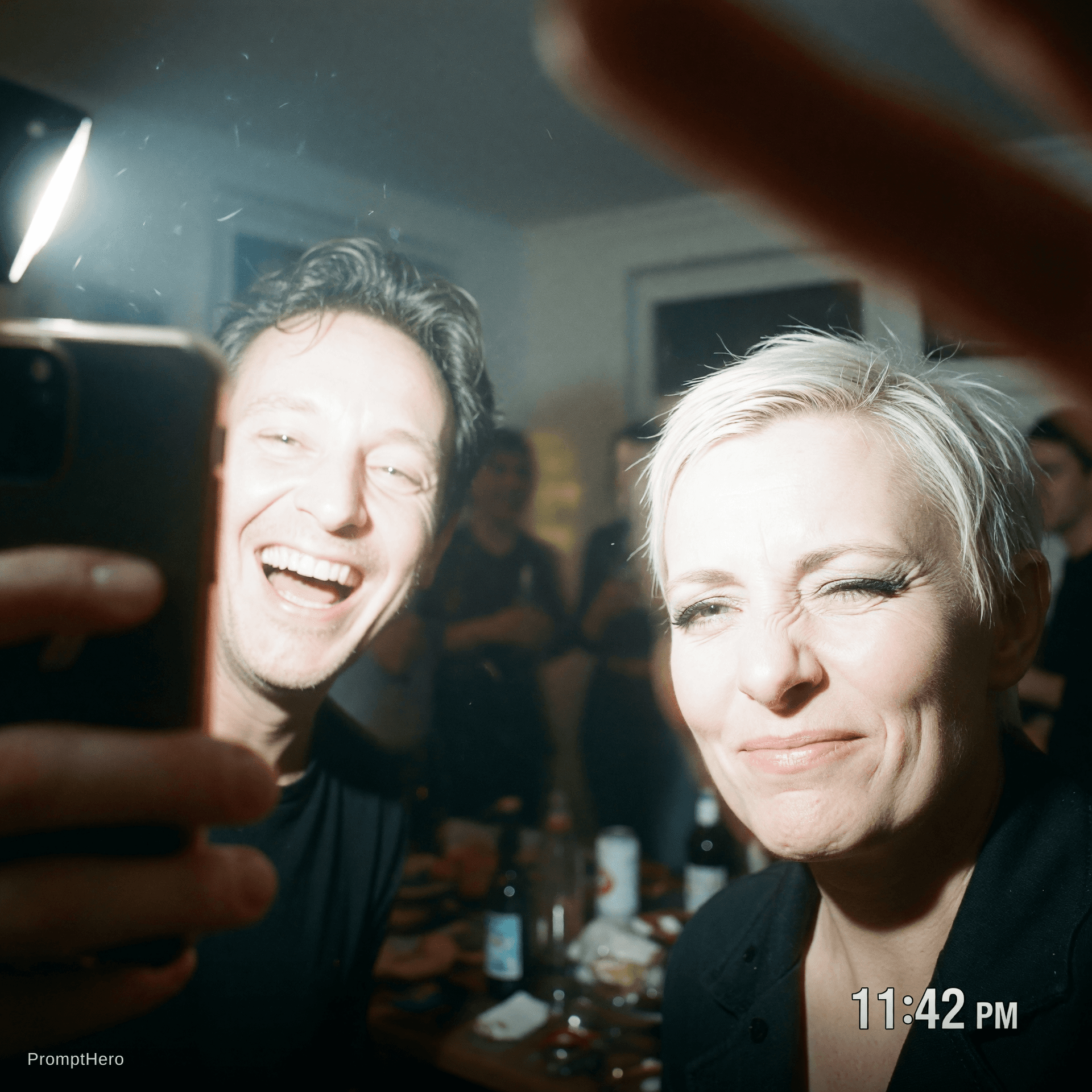 AI generated: Generate a raw, ultra-realistic iPhone photo of a man from @img1 and a person from @img2 that looks ...