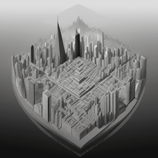 AI generated: a simple geometric composition in a drawing on the theme of the City of the future consisting of bla...