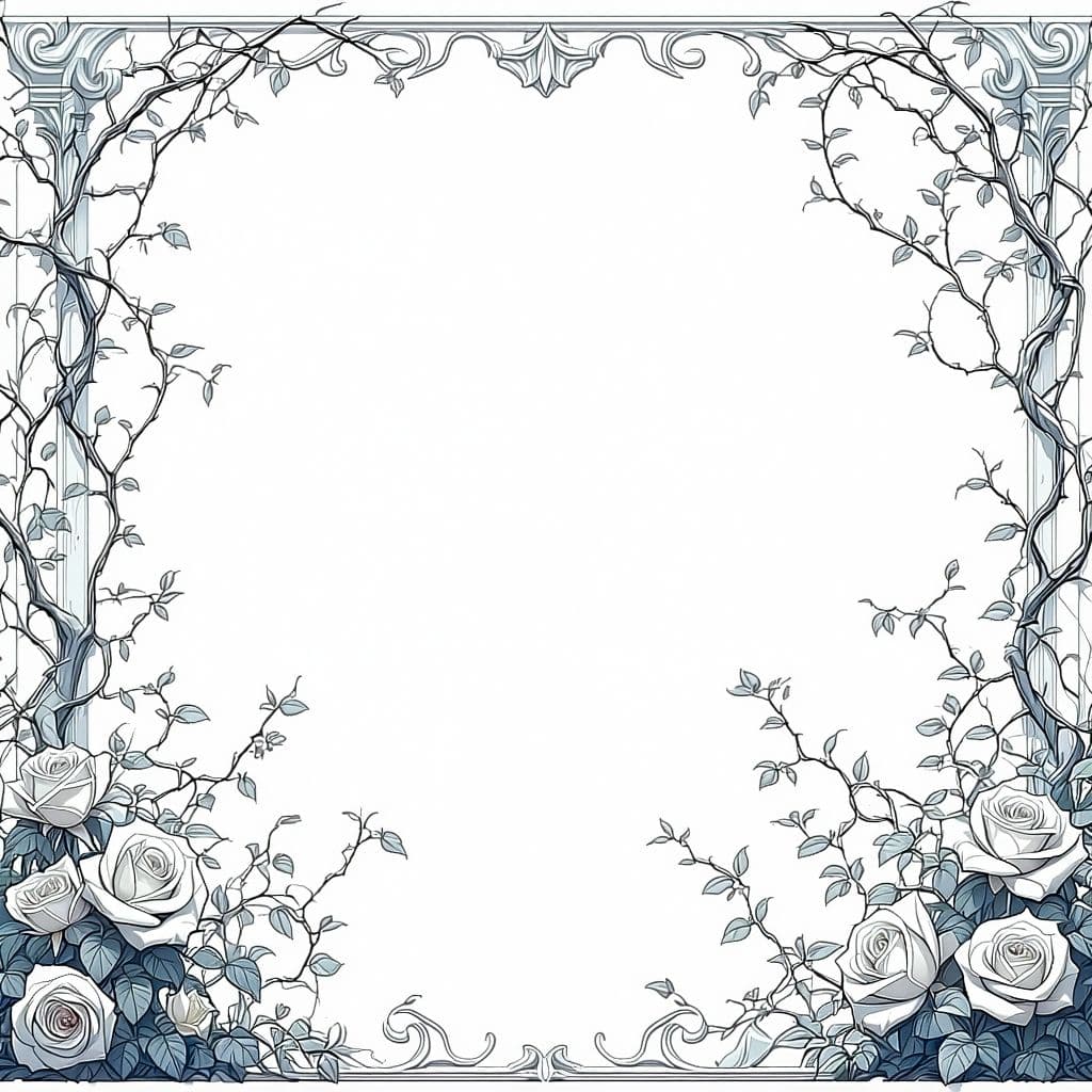 AI generated: Blank, simple illustration "Detailed illustration of a blooming rose garden with vines and intricate...