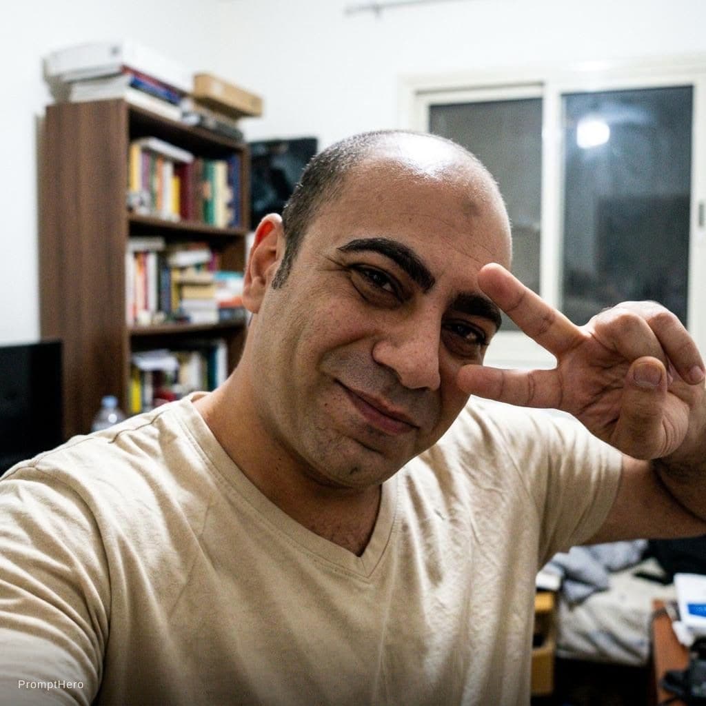 AI generated: Him, posing, handsome, selfie, low quality