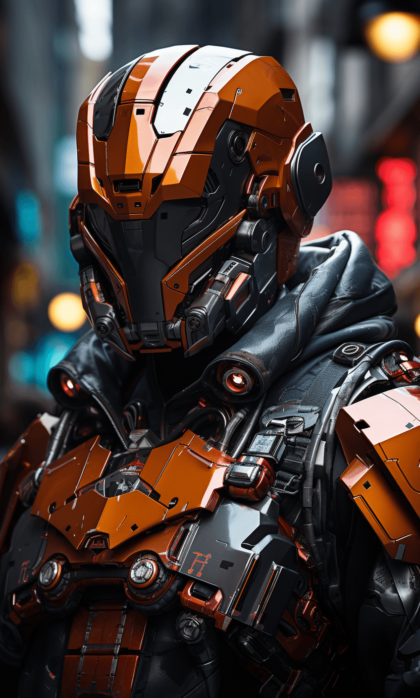 AI generated: a cyber soldier dressed in futurist gear and carrying a cape, in the style of geopunk, pensive poses...