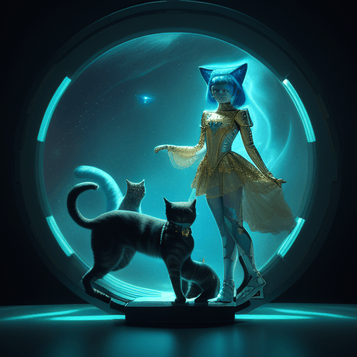 AI generated: futuristic demi-human girl in space with cats and dogs, 8k 3d style, intricate costumes, todd mcfarl...