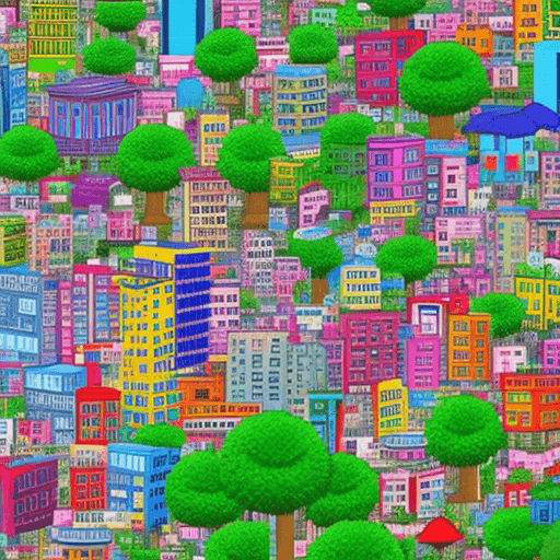 AI generated: image of a city made out of yoshis