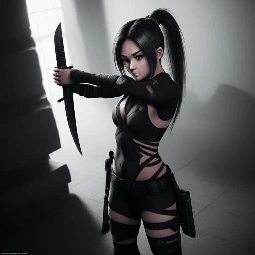 AI generated: ninja, girl, weapon, hair, chracter, t-pose, game art, soft lighting, ultra realistic, photography, ...