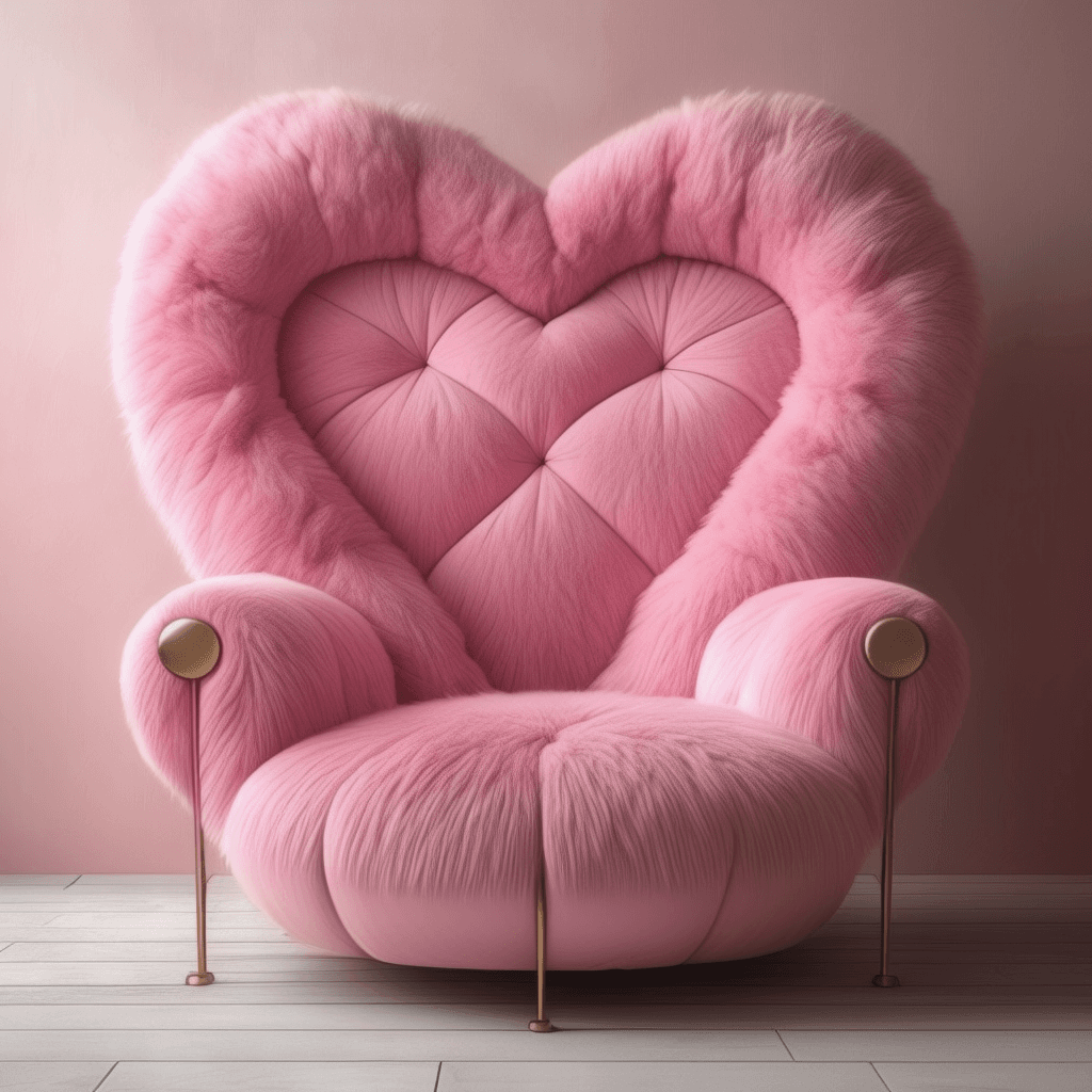 AI generated: Royal throne, Cozy, Pink and fluffy, Abstract Heart shape, ufo style, ((Sofa)), style of Alessio Alb...